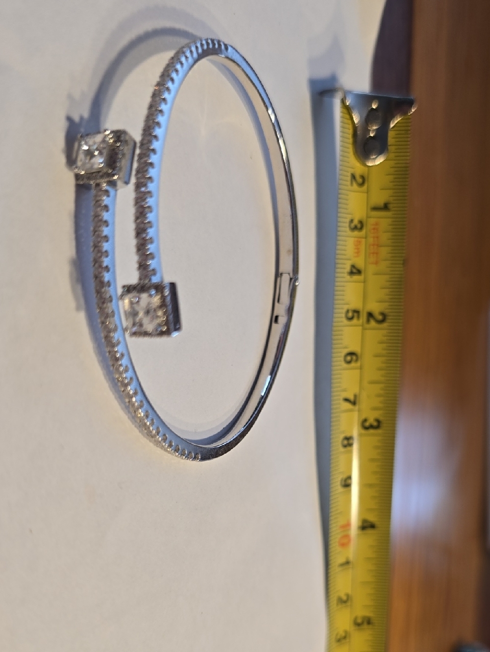 Silver-Tone Cubic Zirconia Open Bangle Bracelet - Elegant Clear Sparkle